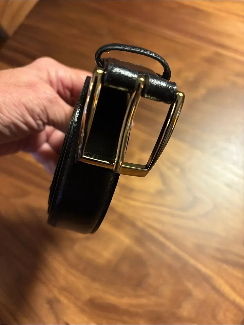 Jos. A Bank Classic Black Leather Belt with Gold Buckle - 36